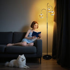 Lightdot 70IN Dimmable Floor Lamp for Living Room, 3 Light LED Tree Floor Lamps with 3Pcs Glass Globe, 3000K Soft Warm White for Wedding/Party, Mid Century Standing Tall Lamp for Bedroom-Black&Gold