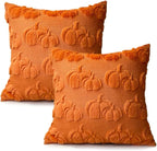 Booque Valley Pumpkin Pillow Covers Set of 2 Soft Plush Faux Fur Wool Fall Decorative Throw Pillowcases for Halloween Autumn Farmhouse Home Decor, 18 x 18 inch, Orange