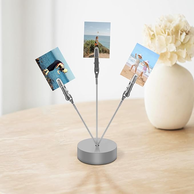 3 Pack Desktop Photo Tree Holder Clip Round Base, 3-Branch Gift Card Holder with Clips, Memo and Picture Display Clip Holder Stand for Wedding Party Photo Clip Holder Table Numbers Silver