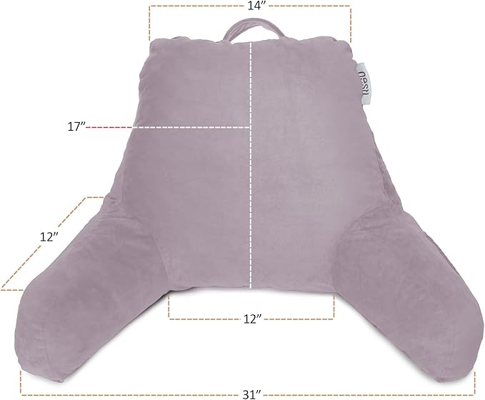 Nestl Reading Pillow Standard Bed Pillow, Back Pillow for Sitting in Bed Shredded Memory Foam Chair Pillow, Reading & Bed Rest Pillows Dusty Purple Back Pillow for Bed Chair Arm Pillow with Pockets