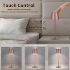 Maksone 2 Pack LED Cordless Table Lamp, 6600mWh Rechargeable Battery Desk Lamp, 3000K Stepless Dimming Night Light, IP54 Waterproof Metal Outdoor Portable Lamp for Camping, Restaurant(Brown)