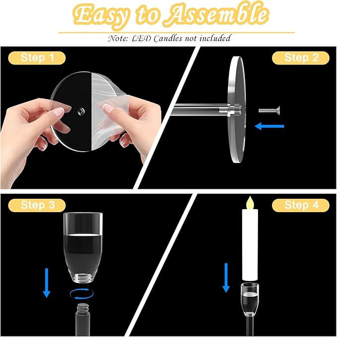 2 Sets Candlestick Holders 3 Piece Set Taper Candle Holder with Different Heights Ideal for Table Decor Party Home Decoration Fits 0.87" LED Stick Candles