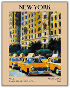 Retro Vintage New York Wall Art Print - 11x14 Unframed Poster - New York City Souvenirs, Cute Trendy Colorful Wall Decor (Taxi Cabs at the Plaza, 11x14")