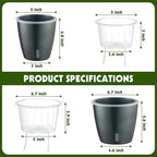 Self Watering Pots for Indoor Plants, 6-Pack 5'' Self Watering Planter with Drainage Holes, Small African Violet Pots with Water Indicator, Clear Wick Orchid Pot, Grey