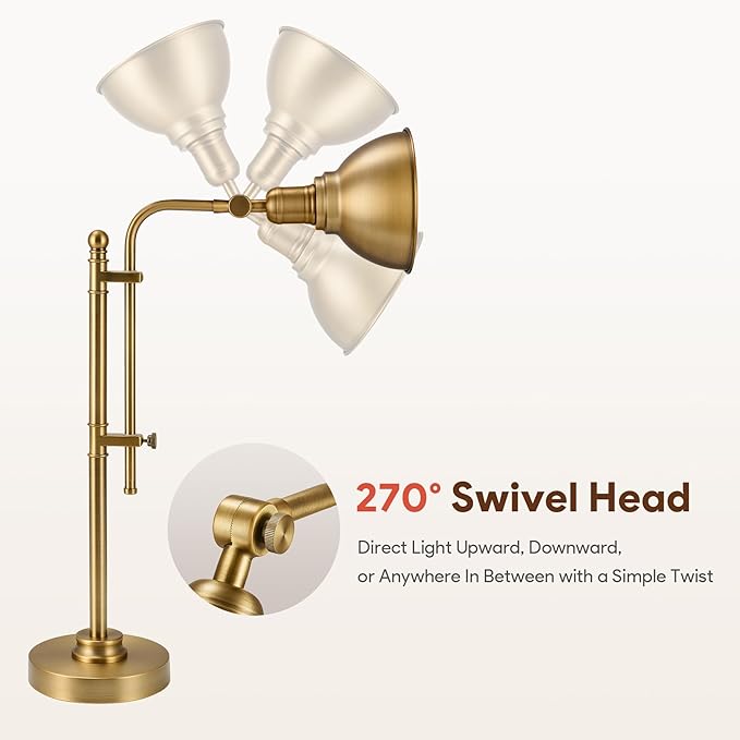 VONLUCE Rustic Desk Lamp Gold Adjustable, Industrial Style Metal Task Lamps 25"-29", Vintage Work Light, Farmhouse Reading Lamp in Brushed Gold Finish, ETL Certificate