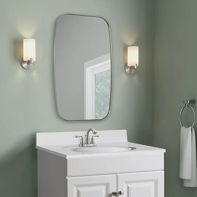 ANDY STAR Brushed Nickel Mirror, 24x32’’ Oval Mirror for Bathroom, Brushed Nickel Oblong Bathroom Mirror for Over Sink, Modern Anti Rust Silver Vanity Mirror
