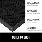GORILLA GRIP 100% Waterproof All-Season WeatherMax Doormat US Designed Natural Rubber, Stain and Fade Resistant, Low Profile Indoor Outdoor Door Mats, Easy Clean Patio Mat, 17x29, Black Diamond