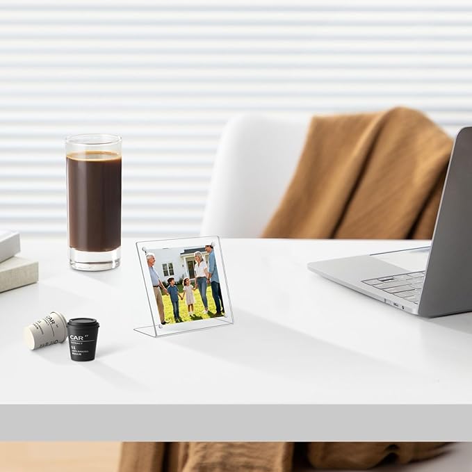 6 Pack Acrylic Picture Frame 4x4 inch, Magnetic Photo Frames, Clear Slanted Back Acrylic Frameless Transparent Frame for Desktop Display, Standing Photo Display Holder Gift for Home, Office
