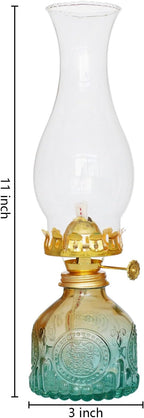 Glass Oil Lamp 2Pack, Oil Lamps for Indoor Use - 11"x3" Gradient Green Antique Kerosene Lamp, Vintage Oil Lantern for Home Decor, Outdoor Tabletop, Emergency Lighting & Props