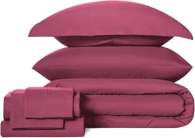 CozyLux Full Size Comforter Sets Burgundy - 7 Pieces Bed in a Bag Full, Luxury Soft Bed Set for All Seasons, Bedding Set with Down Alternative Comforter, Sheets, Pillowcases & Shams, Red