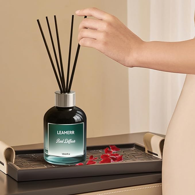 Reed Diffuser Sets, 4oz (120mL)- White Tea Reed Diffuser Oils, with 5 Reed Sticks, Home Fragrance Reed Diffuser for Bathroom Shelf Decoration.