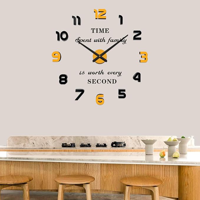 VANGOLD Wall Clock Large Wall Clock for Living Room Decor, Decorative Wall Clocks Battery Operated (Black Gold Wall Decor)