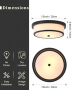 12 inch Flush Mount Ceiling Light, 2-Light Close to Ceiling Light Fixtures with Black Finish for Bathroom Bedroom Kitchen Hallway (Black)
