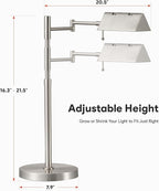 VONLUCE LED Desk Lamp, Adjustable Industrial Style Metal Table Lamp, Dimmable Reading Lamp for Living Room Bedroom Office, Brushed Nickel