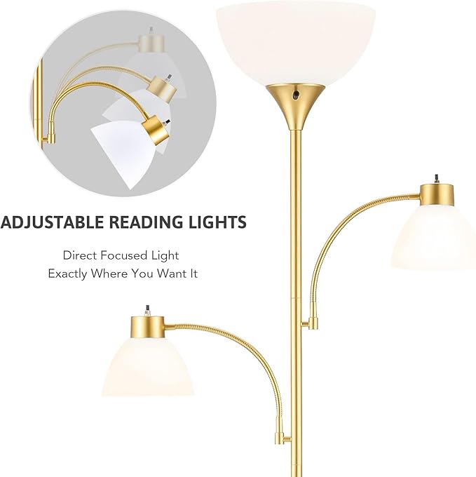 VONLUCE 71" Floor Lamp for Living Room with Adjustable Reading Light, 3 Color Temperatures Modern Torchiere Floor Lamp with 3 Bulbs