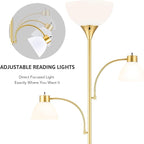 VONLUCE 71" Floor Lamp for Living Room with Adjustable Reading Light, 3 Color Temperatures Modern Torchiere Floor Lamp with 3 Bulbs