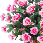 Artificial Fake Outdoor Outside Flowers Plants For Fall Decor, Faux Silk Pink Camellia UV Resistant Realistic for Front Door Porch Patio Planter Balcony Garden Yard Home Decor, 3 Large Bundles