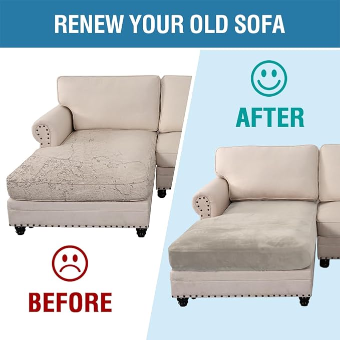 H.VERSAILTEX Velvet Stretch Individual Chaise Cover Sectional Couch Covers for L Shaped Sofa Both Left/Right Furniture Protector Seat Cushion Sofa Cover (1 Piece Chaise Cover, French Oak)