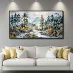 PHAOHUAXM Large Wall Art For Bedroom Wall Decor For Living Room Office Decoration Rivulet View Painting Forest Tree Landscape Watercolour Pictures Canvas Artworks Home Decor Black Framed 24x48 In