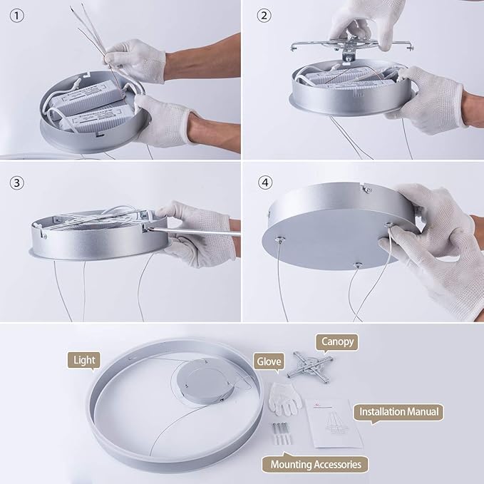 Room Decor Modern LED Chandelier 23.62'' Dimmable 1-Ring Chandelier 76W Circular Pendant Light for Dining Room Kitchen Island Bedroom, 6000K, Silver UL Listed