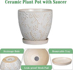 6 Inch Ceramic Plant Pot for Indoor Plants Outdoor Round Planter Flower Pot with Drainage Hole and Saucer for Home Garden Office Decor White