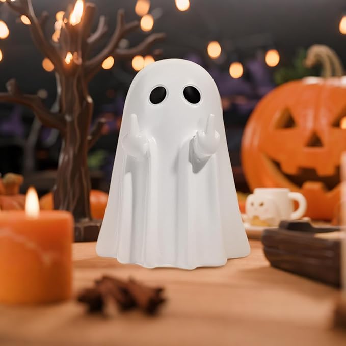 Halloween Ghost Figurine - Spooky Resin Ghost Statue, Cute Finger Ghost Ornaments, Perfect for Indoor & Porch Halloween Decor (Halloween Ghost Figurine)