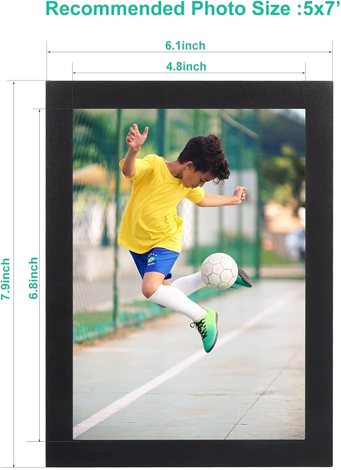 CRUGLA 5x7 Magnetic Picture Frames for Refrigerator 12 Packs, Modified Magnetic Sheet with Self Adhesive Backing, Black 5 by 7 Magnetic Photo Frame Set for Glass Window Door Cubicle