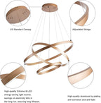 MADEM Modern LED Chandelier 3-Ring Circular Dimmable Pendant Light Contempoary Chanderlier Flush Mount Pendant Lighting for Living Room Dining Room, Bedroom,3000K-6000K,Gold