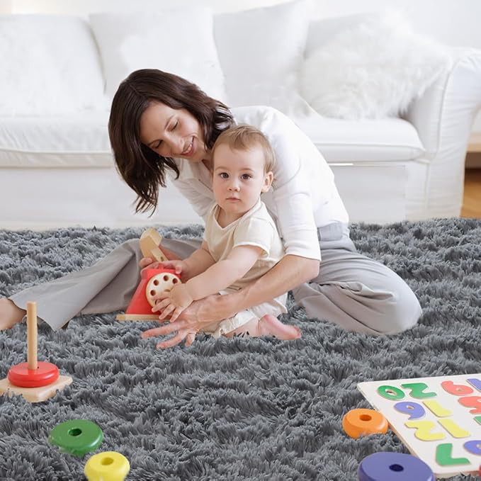 7x10 Area Rugs for Living Room: Grey Area Rug 7 x 10 Carpets for Living Room - Shag Area Rug Modern Indoor Soft Shaggy Fuzzy Floor Carpet for Bedroom(Gray/7x10 Feet)