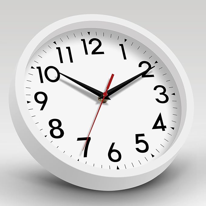 Wall Clock Modern Battery Operated 10 Inch Simpel Silent Non Ticking Analog Decorative for Kitchen Bathroom Bedroom Office Living Room School Classroom(White)
