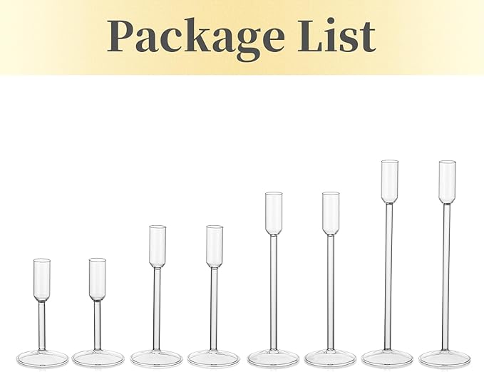 Glass Candle Holder Candlestick Holders: Hewory Taper Candle Holders 8Pcs Candle Stick Candle Holder, Clear Tall Candle Holders for Table Centerpiece Wedding Christmas Holiday Party Decorations