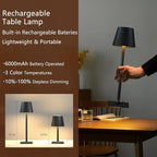 4 Pack Cordless Table Lamps, Portable Rechargeable Lamp, 6000mAh Battery Operated, 3 Color Dimmable LED Table Light for Restaurant/Bedroom/Outdoor Party/Camping/Cafe Night Light(Black)