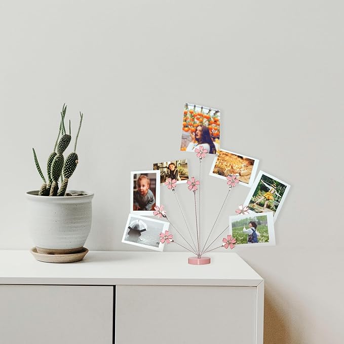 8-Branch Family Tree Picture Frame Holder, Card Photo Clips Holder Desk Stand for Memo Paper Note Photo Christmas Wedding Card Display (Cherry Blossoms)