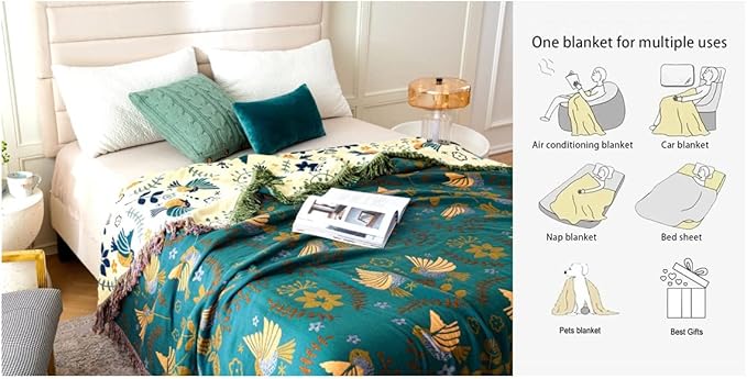 Summer Throw Blanket for Bed Couch 90''x 98'' Boho Throws 100% Cotton Muslin Travel Mexican Blanket Warm Soft Blankets Decorative Farmhouse Vintage Throws and Best Gifts