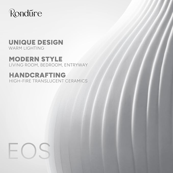 RONDURE 8.7" Modern Ceramic Table Lamp, Modern Bedside Lamps for Bedroom, Living Room and Nightstand, White Translucent Ceramic Shade, Warm Ambient Lighting, Home Decor