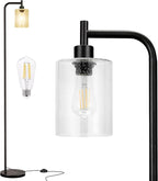 Floor Lamps for Living Room - Standing Lamp with Seeded Glass Shade, Modern Floor Lamp with LED Bulbs, Industrial Floor Lamp for Bedroom, Black Tall Lamp for Office(Light Bulb Included)