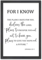 FZMHASLWW For I Know The Plans I Have for You Wall Decor 16"×11" Jeremiah 29 11 Sign Large Wood Framed Wall Hanging Art (Black)