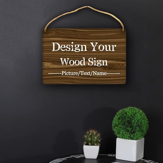Personalized Wood Board Hanging Door Sign, Custom Welcome Sign Add Your Design, Customized Wall Plaque for Porch, Wall, House, Garden, Yard, Home, Farmhouse, Decor Hanging 11.8x7.8 inch