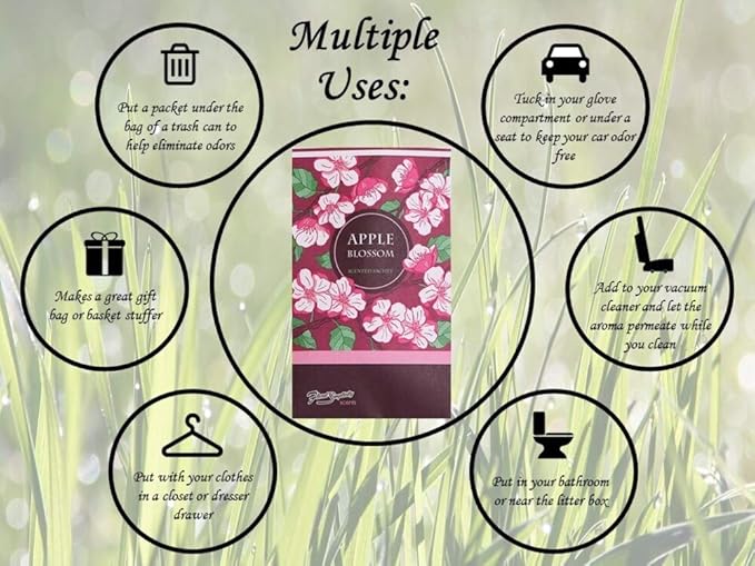 Floral Simplicity Apple Blossom Scented Sachets Pack of 6, Fall & Winter - Long-Lasting Scented Bags, Home Fragrance, Air Freshener & Deodorizer for Closet, Room, Drawer, or Cars, Made in The USA