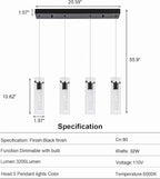 Pendant Light fixtures, Integrated 4-Light Pendant Lighting Black Finish, Dimmable Pendant Lights Kitchen Restaurant, Dining Room