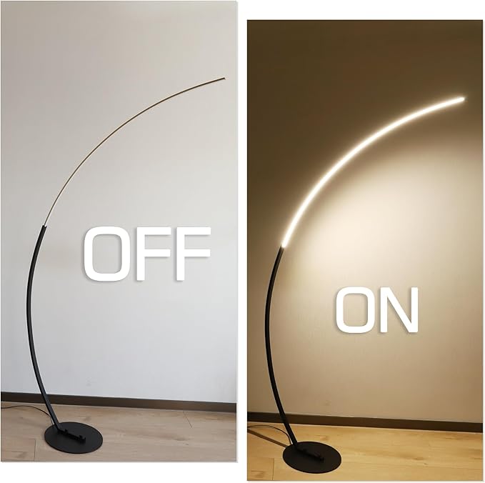 Modern LED Arc Floor Lamp Dimmable,Black Gold Arched Floor Lamp Standing Lamp with Remote for Living Room Bedroom Office Corner