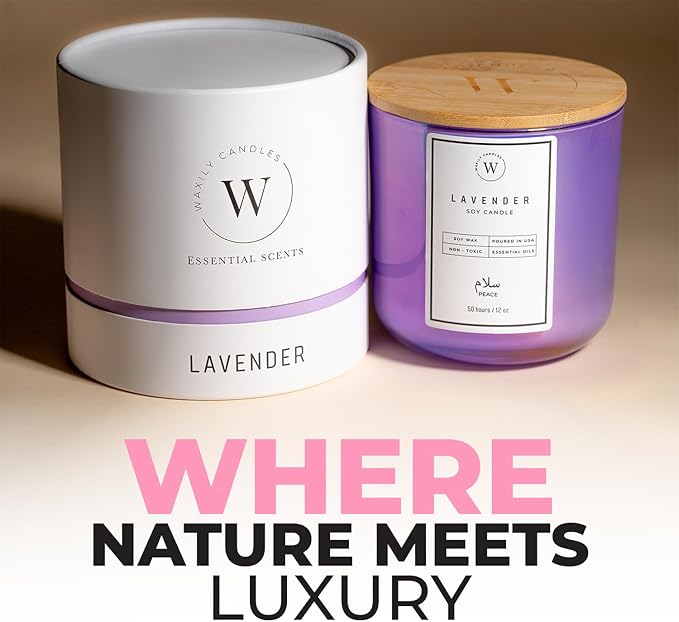 Waxily Lavender Scented Soy Candle | Non-Toxic, Phthalate-Free Essential Oil Candle | Aromatherapy, Luxury Gift, Clean Burning, Sleep Support, Calming Spa, Vegan Home Decor | 12oz
