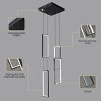 Modern Kitchen Island Dimmable Pendant Light Fixture Black 54W LED Pendant Lights 4 Rings Rectangular Chandelier Staircase Large Chandelier Lobby Living Room Foyer High Ceiling Chandeliers