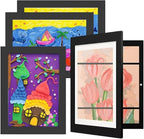 [4-Pack Kids Artwork Frames Changeable - Kids Art Frames Front Opening 8.5 x 11 Holds 150 Pics, Artwork Frames for Kids Art, Kids Art Frame Ideal for Portfolio, Pictures, Drawings (Black)