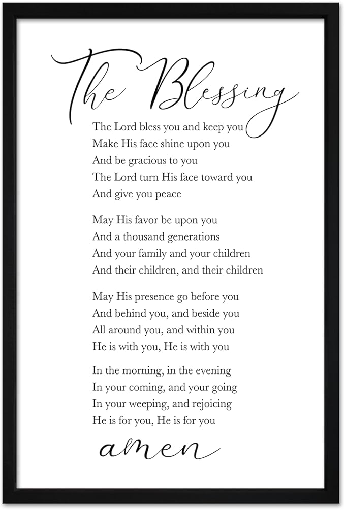 flowtorely The Blessing Bible Verse Wall Decor 24"×16" May The Lord Bless You And Keep You Sign Christian Scripture Large Wooden Framed Wall Hanging Art (Black)