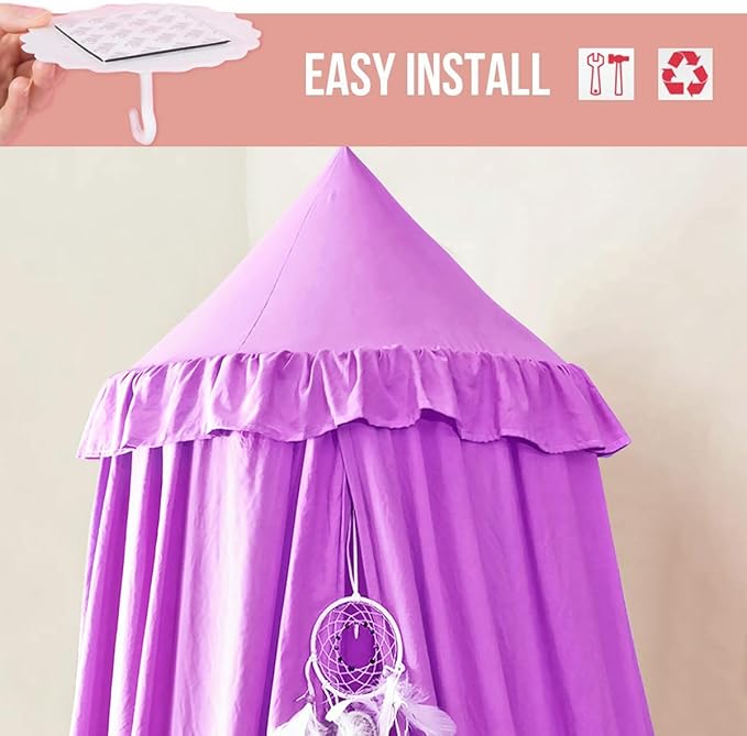 Kertnic Decor Canopy for Kids Bed, Soft Smooth Playing Tent Canopy Girls Room Decoration Princess Castle, Dreamy Mosquito Net Bedding, Children Reading Nook Canopies in Home (Purple)