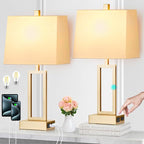 Touch Control Table Lamps Set of 2, Modern Gold Bedside Lamps with USB A+C Ports & AC Outlet, 3 Way Dimmable Contemporary Nightstand Lamps for Bedroom Living Room(LED Bulb Included)