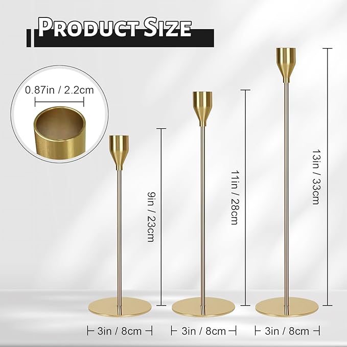 Taper Candle Holders, Set of 6 Candlestick Holders for Table Centerpieces, Weddings, Parties, Anniversaries and Home Decor, Elegant Candle Holders (Gold)