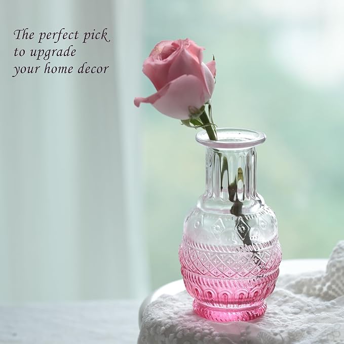 Bud Vases Set of 12,Glass Bud Vases in Bulk,Small Flower Vases for Centerpieces,Mini Vintage Vase for Wedding, Home Table Decor,Christmas,Party Decoration,Pink