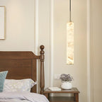 LMQNINE Natural Alabaster Pendant Lights for Kitchen Island White Marble Long Tube Chandelier Modern Gold Ceiling Light Fixtures for Bedroom Dining Room Table Living Room Hallway(M-1Pack)